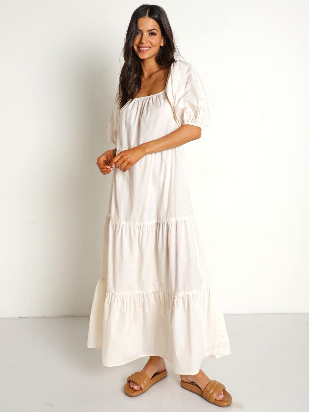 Faithfull the Brand Ronan Ivory Puff-Sleeve Tiered Maxi Dress